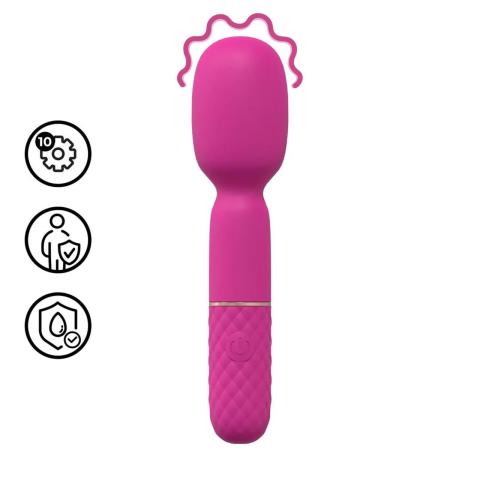 Różowy mini masażer wand 10 trybów, wodoodporny, akumulatorowy