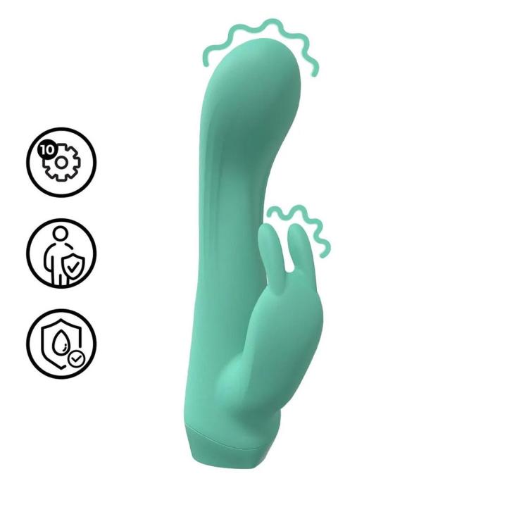 Zielony mini wibrator króliczek 2 silniki, 10 trybów, wodoodporny