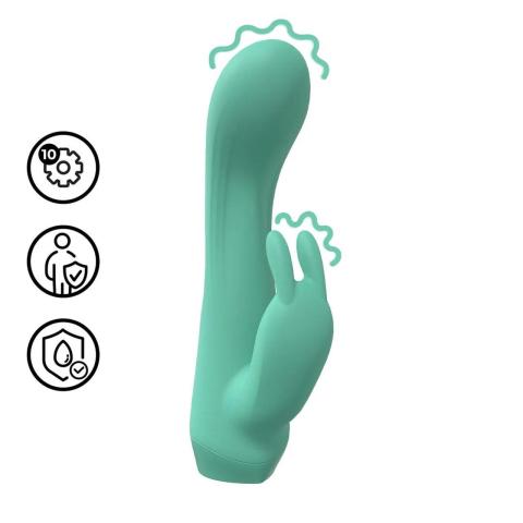 Zielony mini wibrator króliczek 2 silniki, 10 trybów, wodoodporny