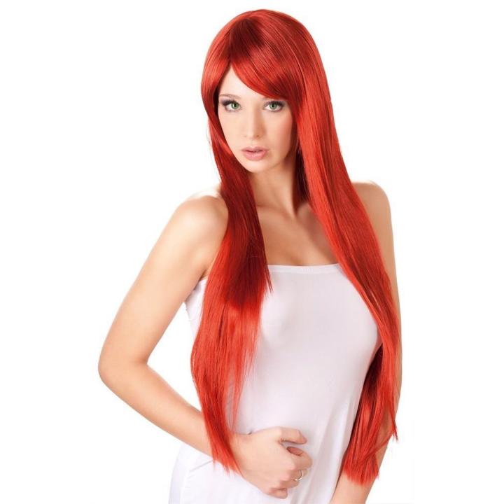 Długa prosta czerwona peruka z grzywką 80 cm regulowana