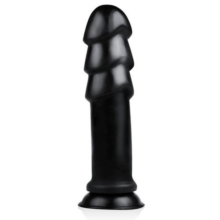 Dildo XXL Waginalno-Analne z przyssawką 28,9 cm czarne – wypustki i mocna stymulacja