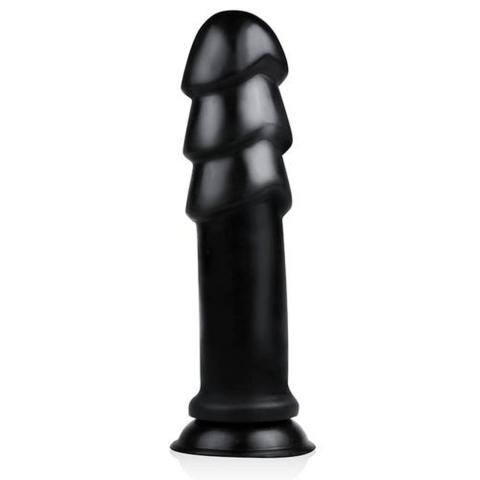 Dildo XXL Waginalno-Analne z przyssawką 28,9 cm czarne – wypustki i mocna stymulacja