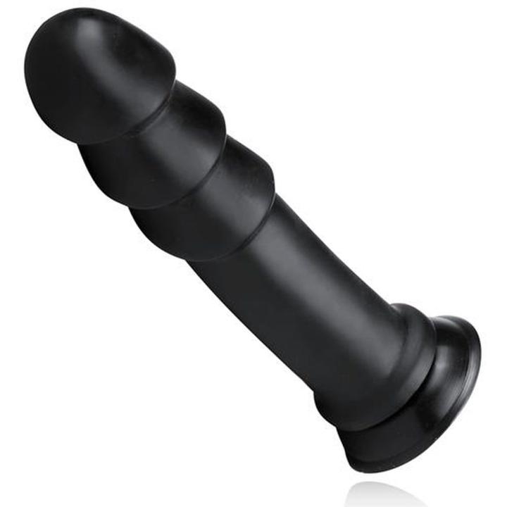 Dildo XXL Waginalno-Analne z przyssawką 28,9 cm czarne – wypustki i mocna stymulacja