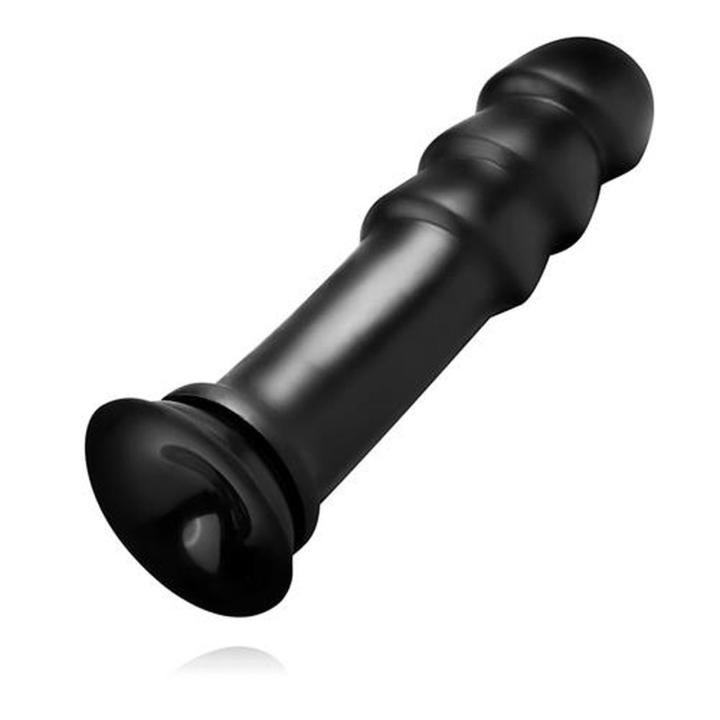 Dildo XXL Waginalno-Analne z przyssawką 28,9 cm czarne – wypustki i mocna stymulacja