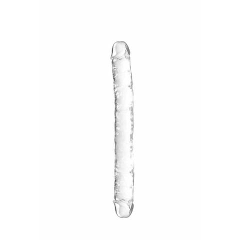 Przezroczyste dildo dwustronne 29,5 cm z TPR – elastyczne i wodoodporne