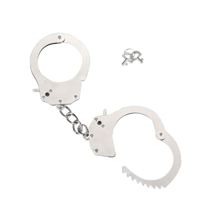 Srebrne metalowe kajdanki BDSM ze stali z kluczykami