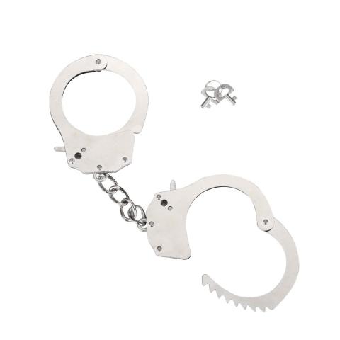 Srebrne metalowe kajdanki BDSM ze stali z kluczykami
