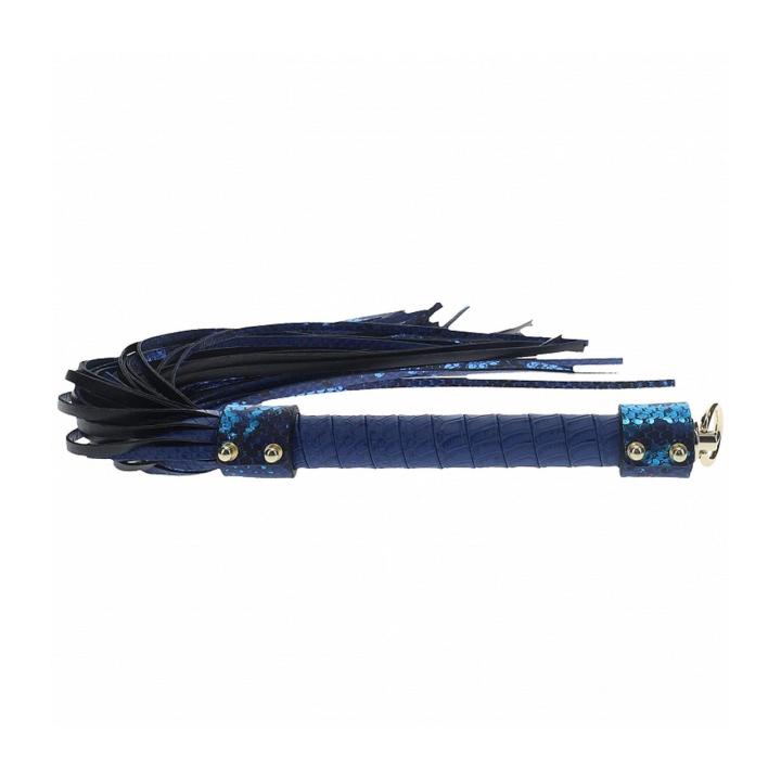 Niebieski flogger BDSM ze skóry bonded leather – elegancki bicz do gry w dominację