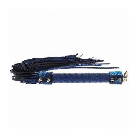 Niebieski flogger BDSM ze skóry bonded leather – elegancki bicz do gry w dominację