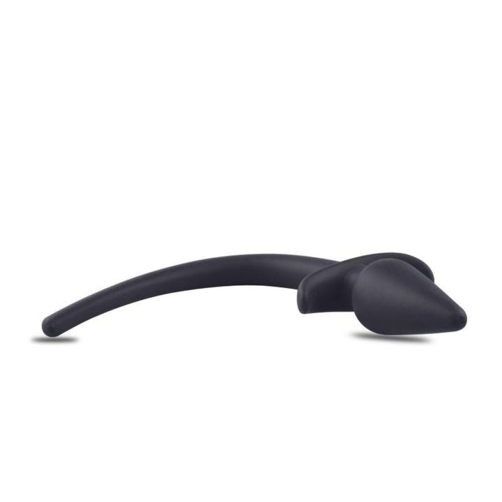 Czarny plug analny ze sznurkiem silikonowym 8 cm
