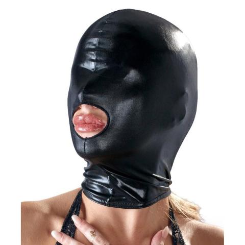 Czarna maska BDSM wetlook z otworem na usta