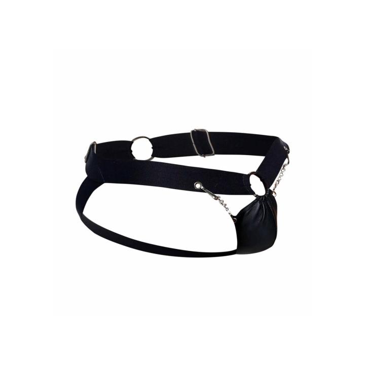 Czarny jockstrap męski ze skóry syntetycznej z łańcuszkowym przodem