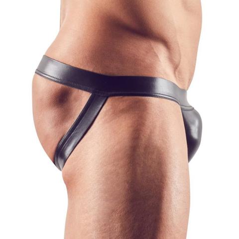Błyszczący czarny jockstrap męski z elastycznymi paskami