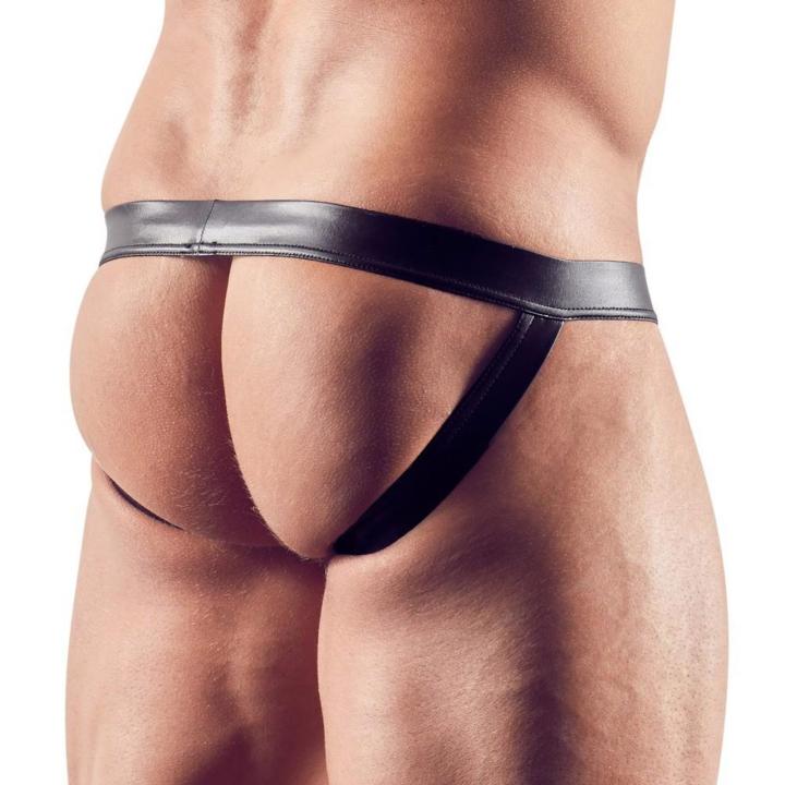 Błyszczący czarny jockstrap męski z elastycznymi paskami