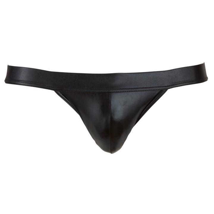 Błyszczący czarny jockstrap męski z elastycznymi paskami