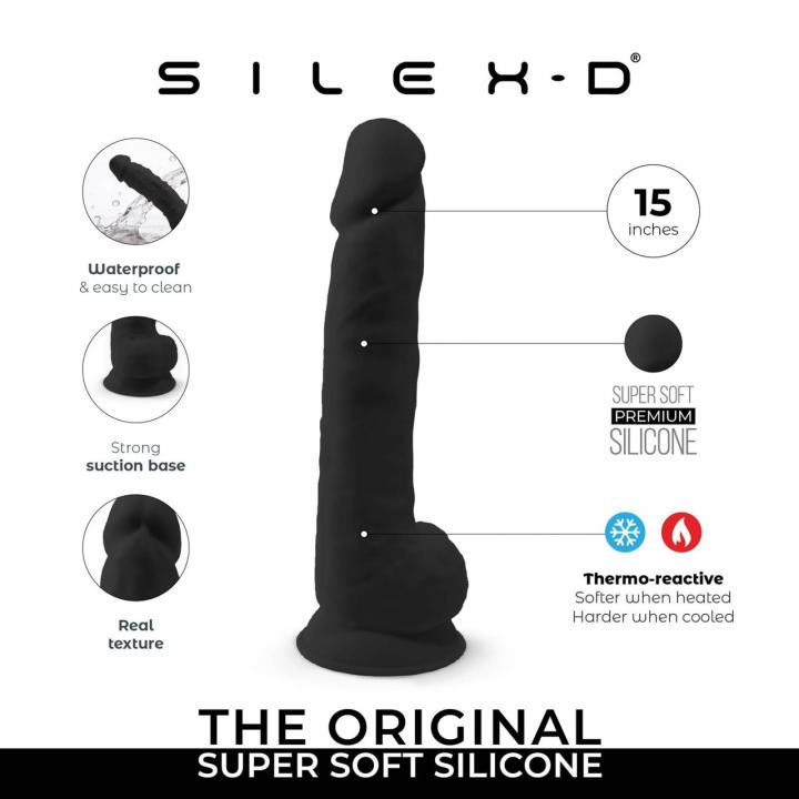 Realistyczne dildo XXL 38 cm z przyssawką czarne – silikonowe i elastyczne