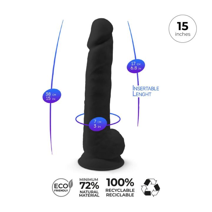 Realistyczne dildo XXL 38 cm z przyssawką czarne – silikonowe i elastyczne