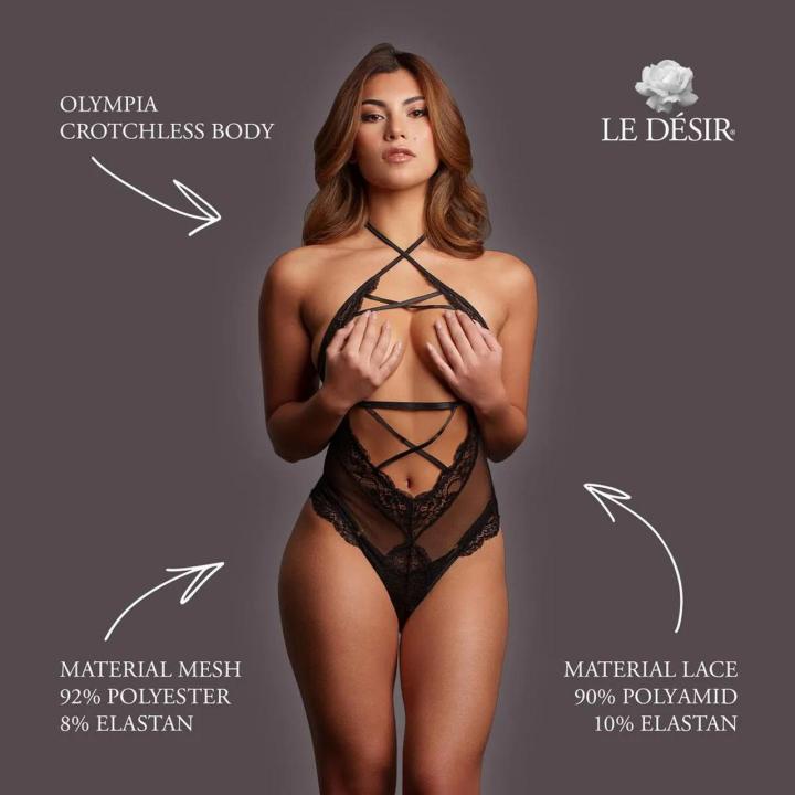 Czarne koronkowe body z paskami i otwartym krokiem one size S–XL