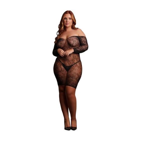 Czarna koronkowa mini sukienka plus size off-shoulder XXL–5XL