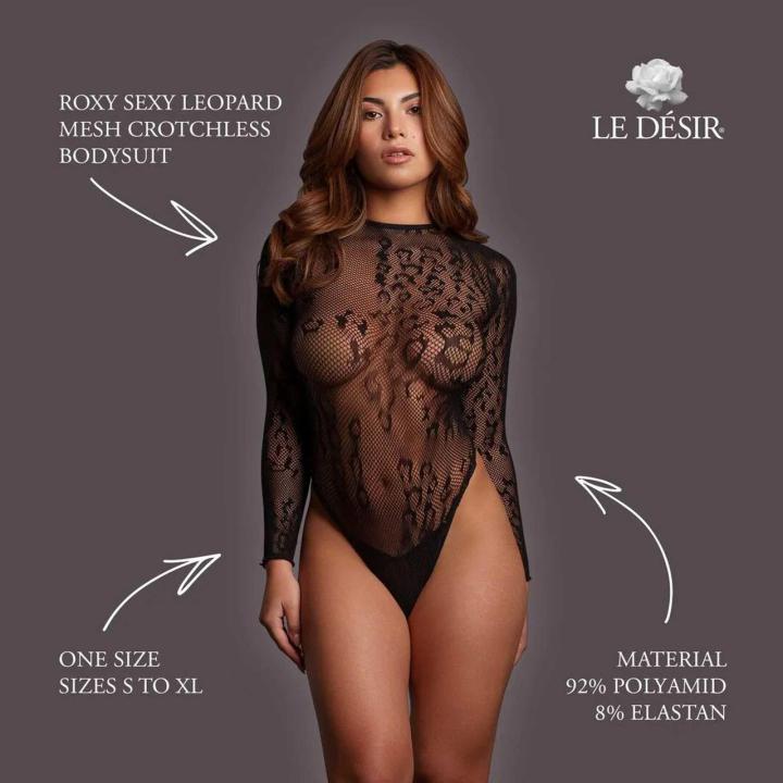 Transparentne body w panterkę z otwartym krokiem one size S–XL czarne
