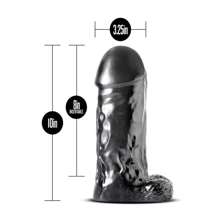 Realistyczne dildo XXL czarne metaliczne – gruby obwód i wyraźne żyły