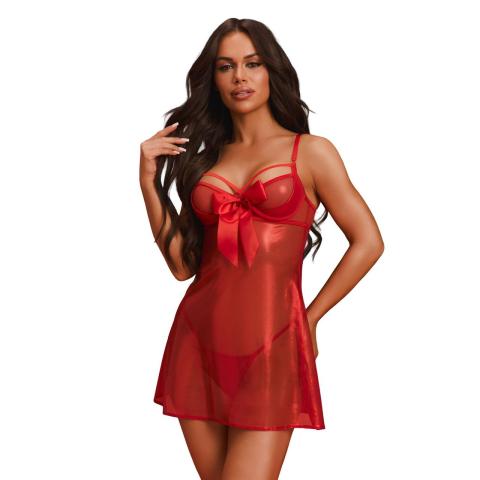 Czerwony babydoll z fiszbinami i stringami