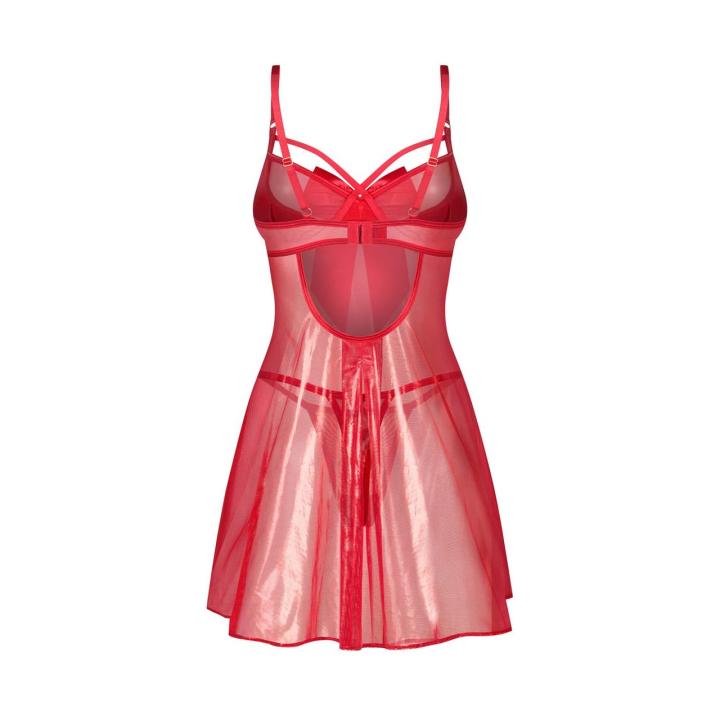 Czerwony babydoll z fiszbinami i stringami