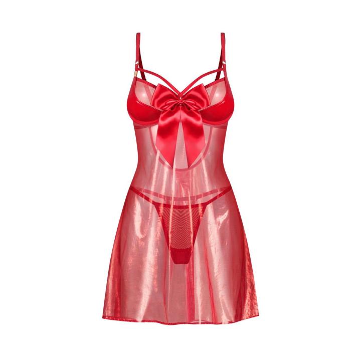 Czerwony babydoll z fiszbinami i stringami