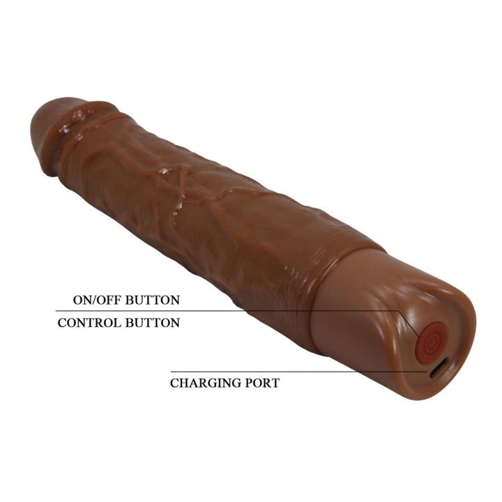 Realistyczne dildo posuwiste z wibracjami 10+10 trybów USB-C brązowe
