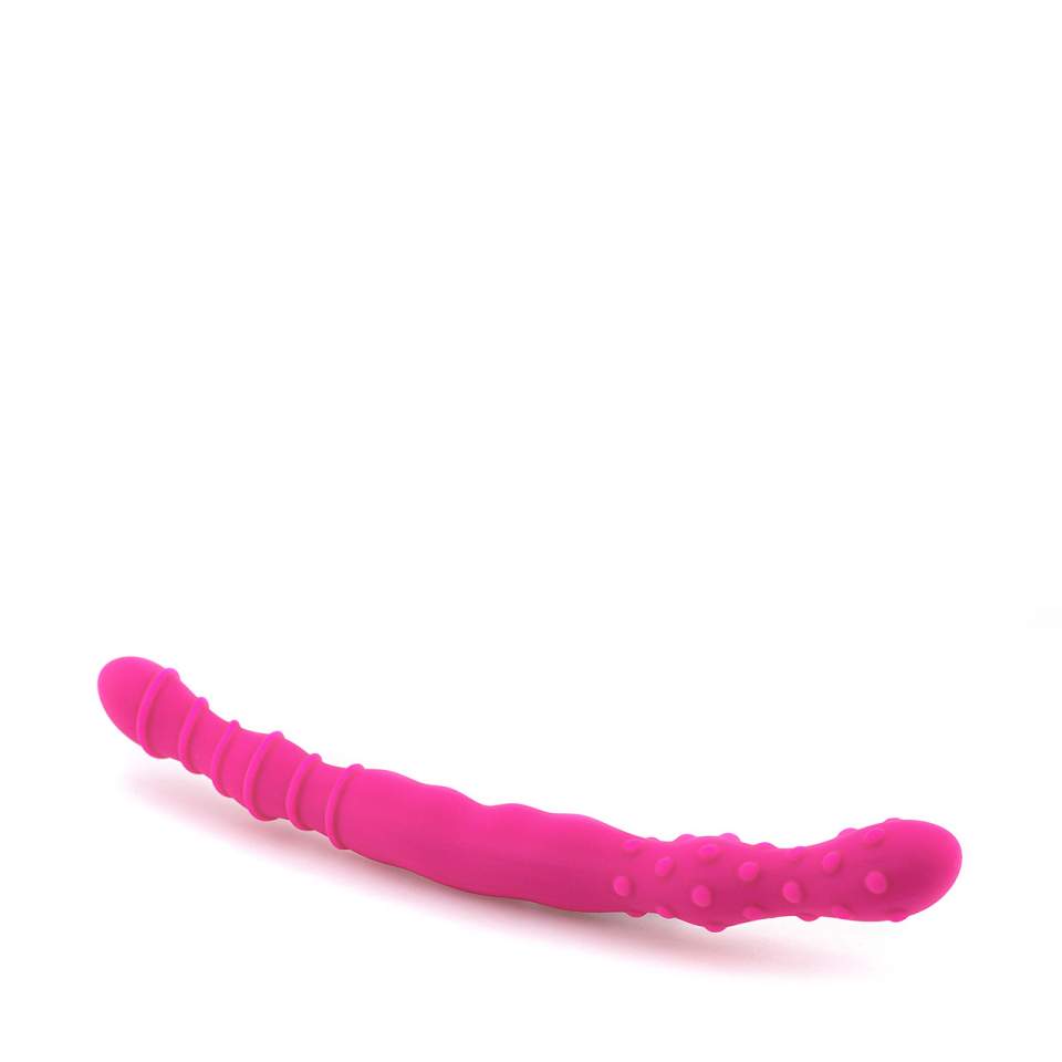 Różowe silikonowe dildo dwustronne z wypustkami do stymulacji
