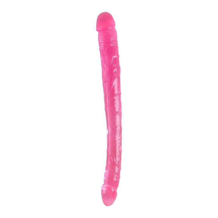 Różowe podwójne dildo 37,5 cm z TPE elastyczne półprzezroczyste