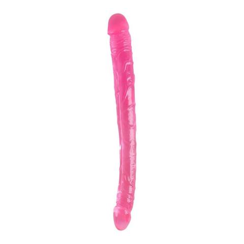 Różowe podwójne dildo 37,5 cm z TPE elastyczne półprzezroczyste