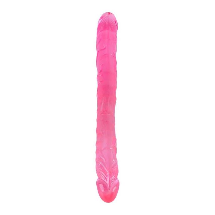 Różowe podwójne dildo 37,5 cm z TPE elastyczne półprzezroczyste