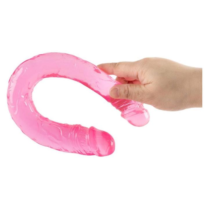 Różowe podwójne dildo 37,5 cm z TPE elastyczne półprzezroczyste