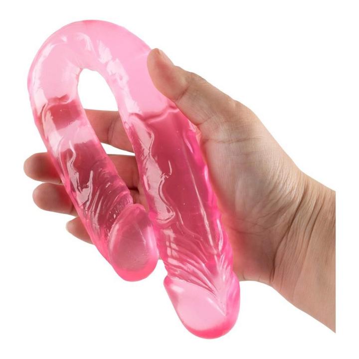 Różowe podwójne dildo 37,5 cm z TPE elastyczne półprzezroczyste