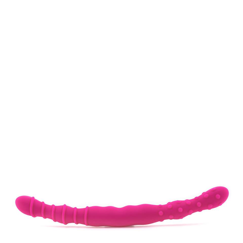 Różowe silikonowe dildo dwustronne z wypustkami do stymulacji