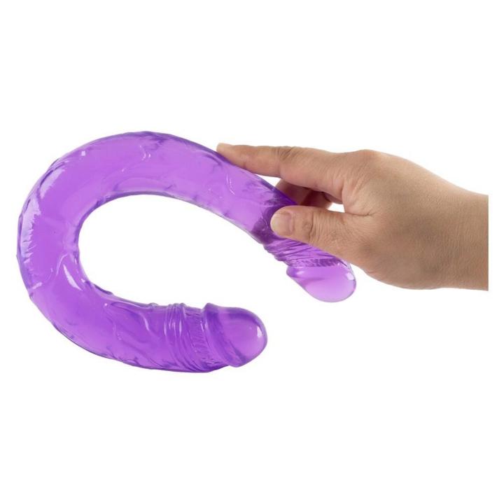 Podwójne dildo fioletowe 37,5 cm z TPE półprzezroczyste elastyczne