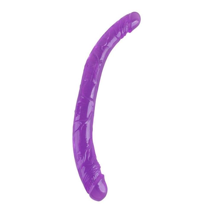 Podwójne dildo fioletowe 37,5 cm z TPE półprzezroczyste elastyczne