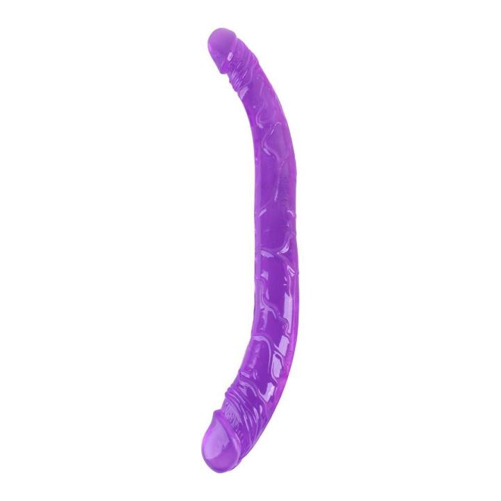 Podwójne dildo fioletowe 37,5 cm z TPE półprzezroczyste elastyczne