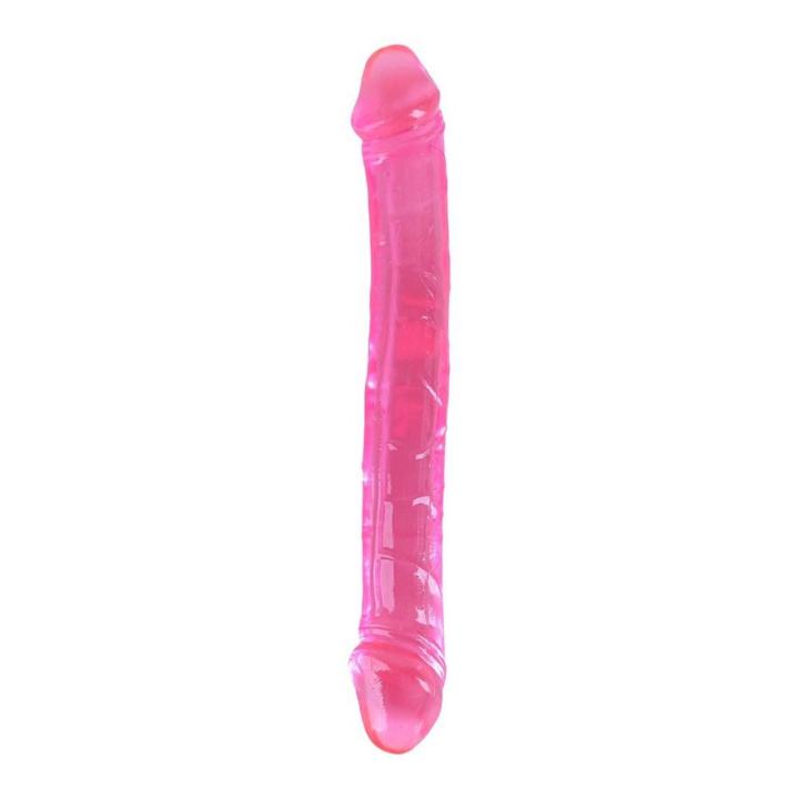 Różowe podwójne dildo TPE 25 cm półprzezroczyste elastyczne