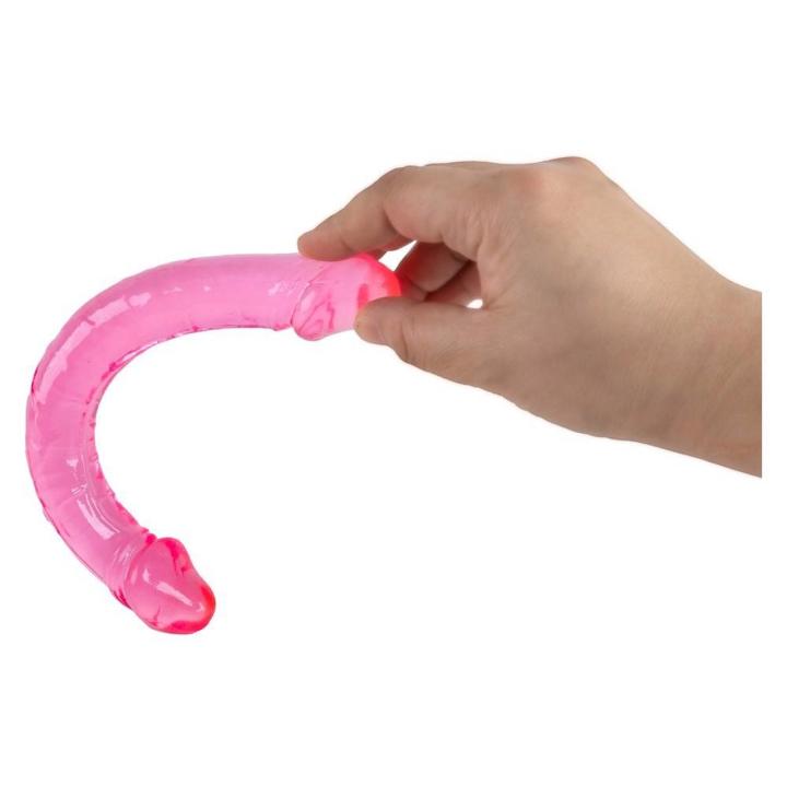 Różowe podwójne dildo TPE 25 cm półprzezroczyste elastyczne