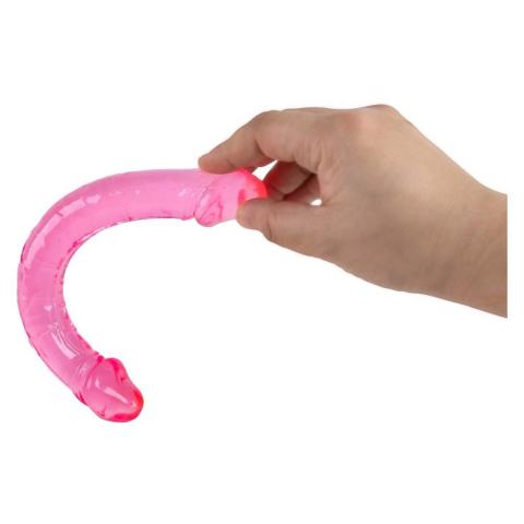 Różowe podwójne dildo TPE 25 cm półprzezroczyste elastyczne