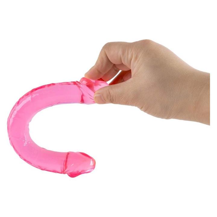 Różowe podwójne dildo TPE 25 cm półprzezroczyste elastyczne