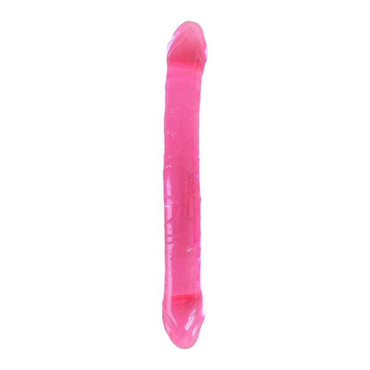 Różowe podwójne dildo TPE 25 cm półprzezroczyste elastyczne