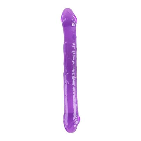 Podwójne dildo 25 cm fioletowe z TPE – elastyczne, półprzezroczyste