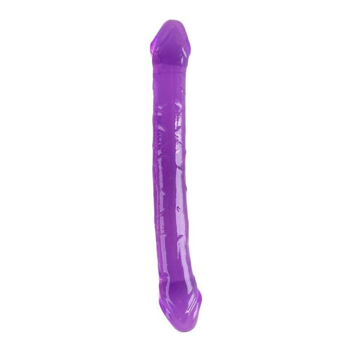 Podwójne dildo 25 cm fioletowe z TPE – elastyczne, półprzezroczyste