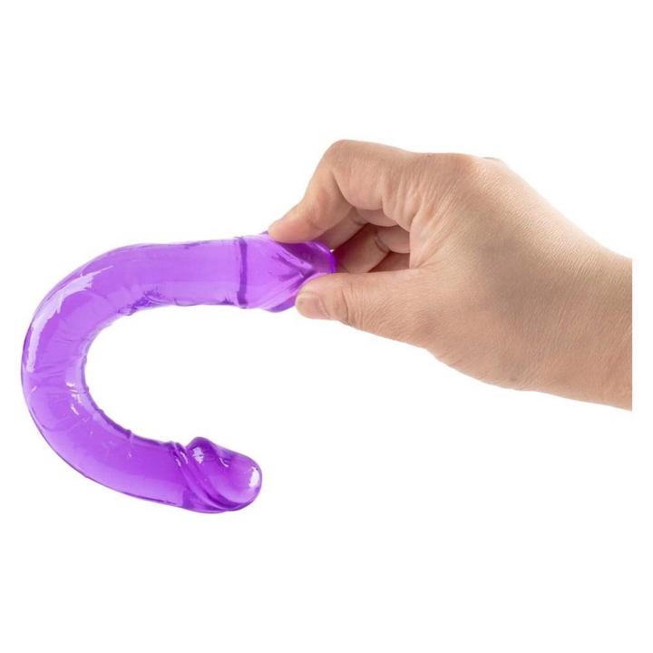 Podwójne dildo 25 cm fioletowe z TPE – elastyczne, półprzezroczyste