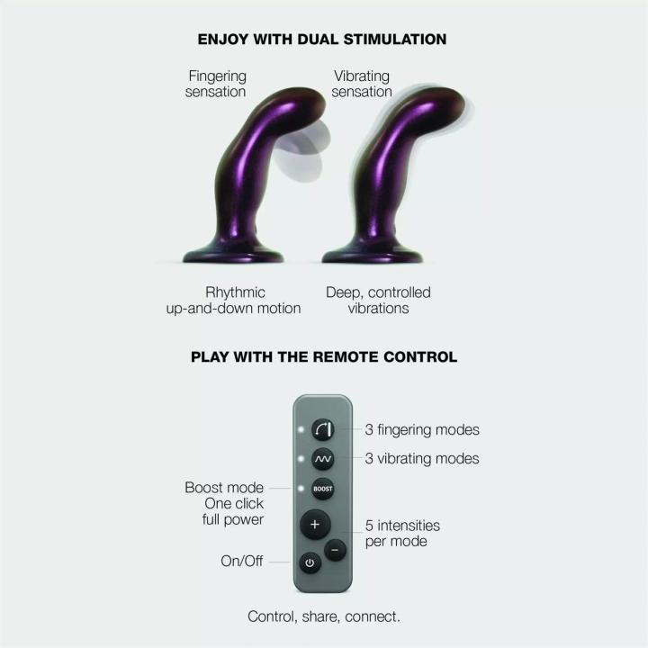 Fioletowe dildo z ruchem posuwistym i wibracjami 12,5 cm z pilotem