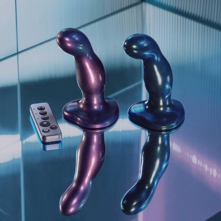 Fioletowe dildo z ruchem posuwistym i wibracjami 12,5 cm z pilotem