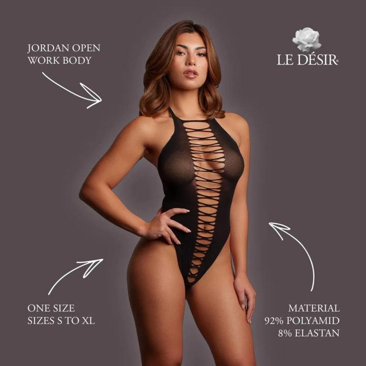 Czarne body transparentne halterneck z ażurowymi wycięciami one size S–XL